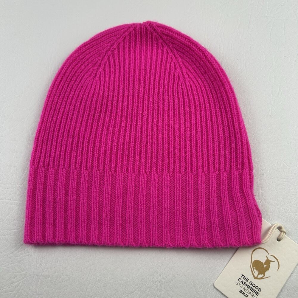 Nordstrom 100% Cashmere Rib Knit Beanie Hat Pink One Size Soft Luxury NWT - Picture 2 of 8